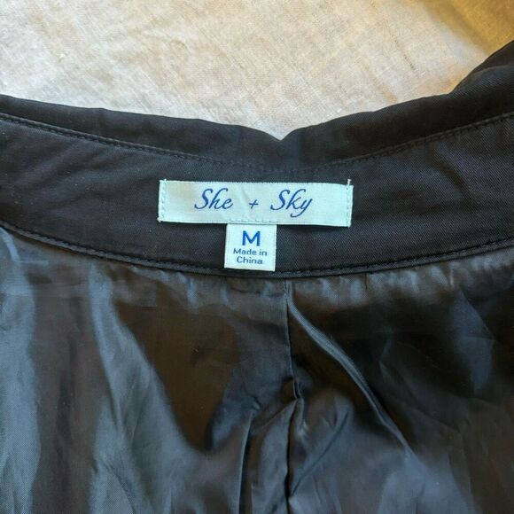 Black Trench Coat Double Button with belt size M by She & Sky - Picture 5 of 10